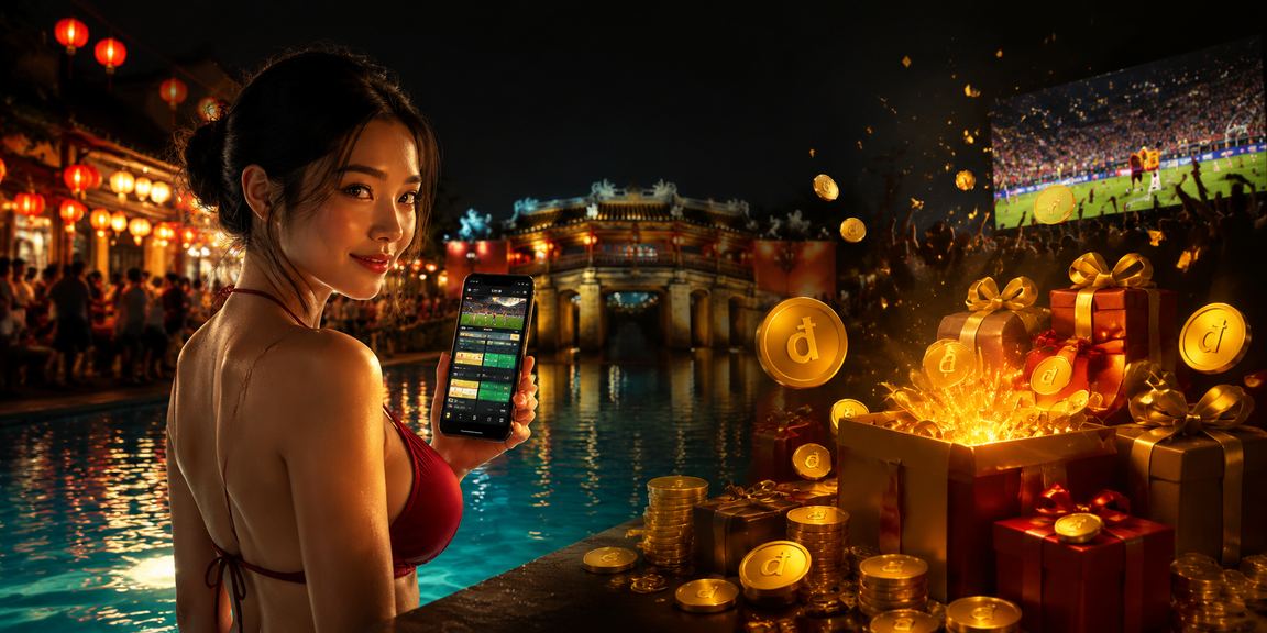 Người chơi tại Hội An dùng điện thoại đăng nhập vào ứng dụng casino g888 trong không khí chợ đêm